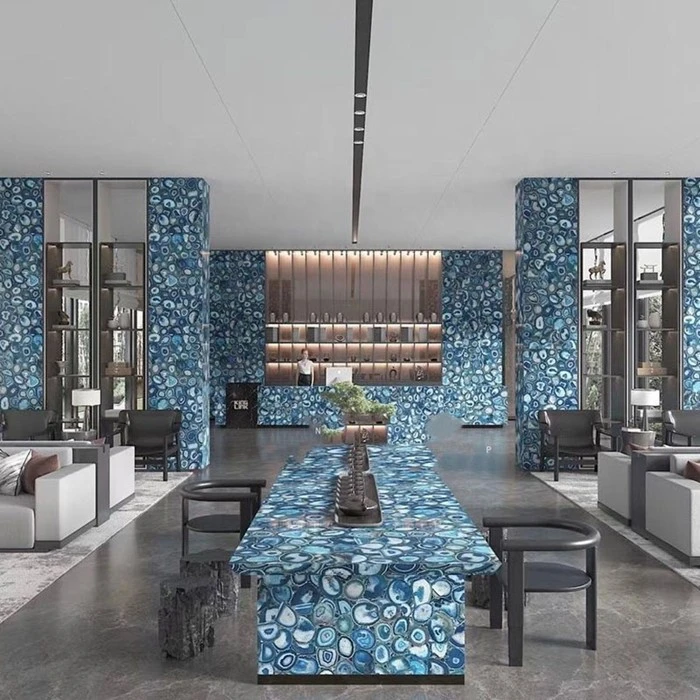 Natural Backlit Transparent Ceregat Blue Agate Stone slabs Natural Backlit Transparent Ceregat Blue Agate Stone slabs