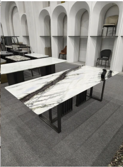 Panda White Marble Top Dining Table Rectangle For 6 suppliers