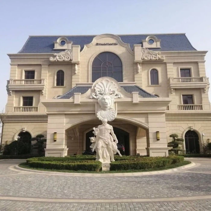 Cream White Limestone Exterior Wall Cladding Tiles Classical Outdoor Villa Limestone